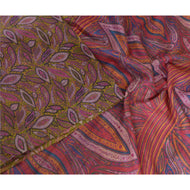 Sanskriti Vintage Sarees Green/Pink Pure Silk Printed Sari Floral Craft Fabric