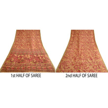 Load image into Gallery viewer, Sanskriti Vintage Sarees Peach/Red Zari Border Pure Silk Print Sari Craft Fabric
