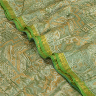 Sanskriti Vintage Sarees Green Zari Border Pure Silk Printed Sari Craft Fabric