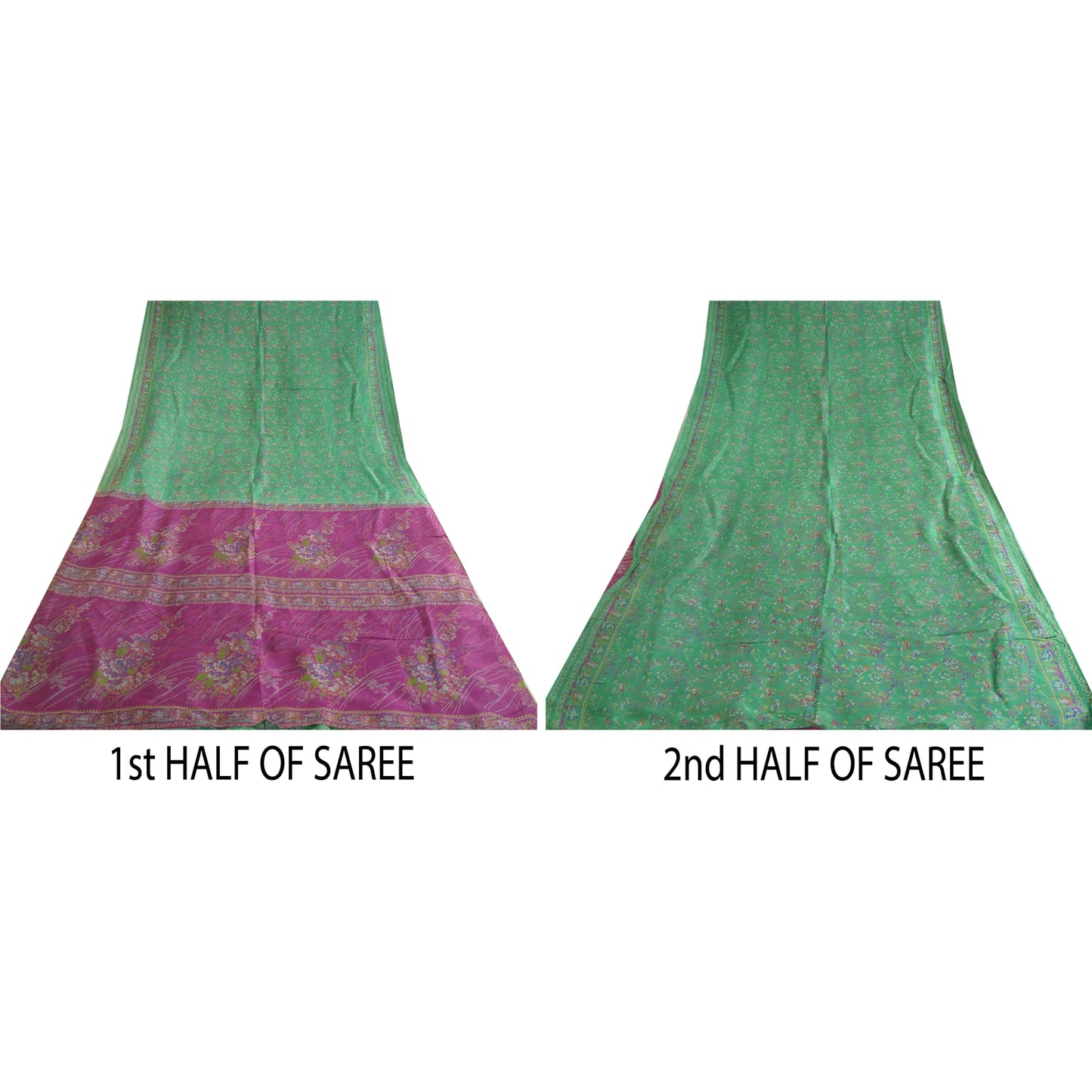 Sanskriti Vintage Purple/Green Sarees 100% Pure Silk Printed Sari Craft Sustainable Fabric