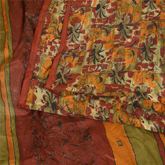 Sanskriti Vintage Sarees Multi 100% Pure Silk Printed Sari Soft 5YD Craft Sustainable Fabric
