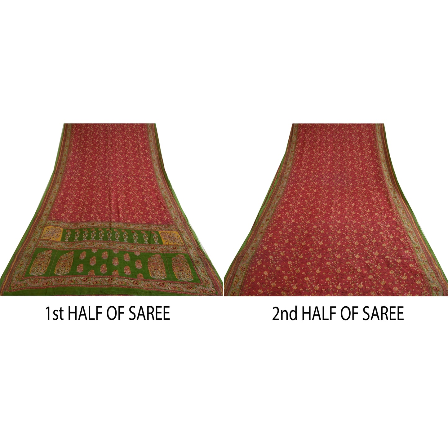 Sanskriti Vintage Sarees From India Red Pure Silk Printed Sari 5yd Craft Sustainable Fabric