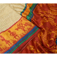 Sanskriti Vintage Sarees Cream Pure Silk Tribal Human Printed Sari Craft Fabric