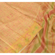 Sanskriti Vintage Sarees Indian Saffon 100% Pure Silk Printed Sari Craft Fabric