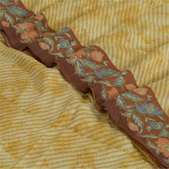 Sanskriti Vintage Sarees Ivory/Brown Pure Silk Printed Sari Floral Craft Fabric