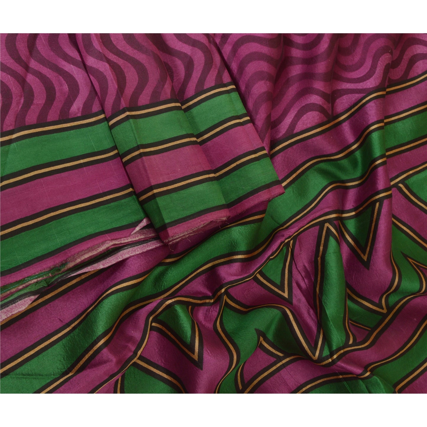 Sanskriti Vintage Sarees Indian Purple Pure Silk Printed Sari 5yd Craft Sustainable Fabric