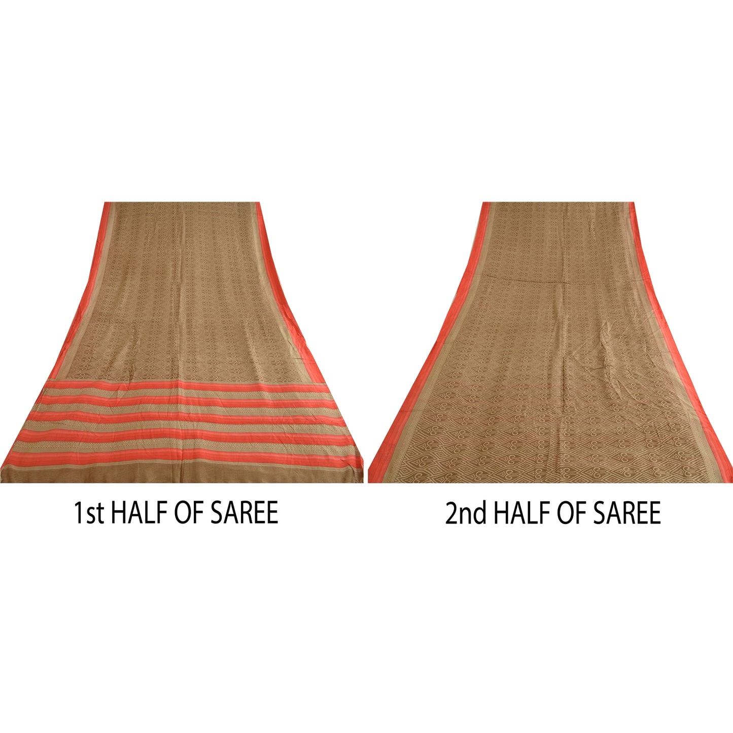 Sanskriti Vintage Sarees Brown 100% Pure Silk Printed Sari 5yd Soft Craft Sustainable Fabric