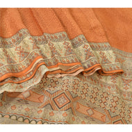 Sanskriti Vintage Sarees Saffron 100% Pure Silk Printed Sari 5YD Craft Fabric