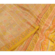 Sanskriti Vintage Sarees Indian Beige Pure Silk Printed Sari 5yd Craft Fabric