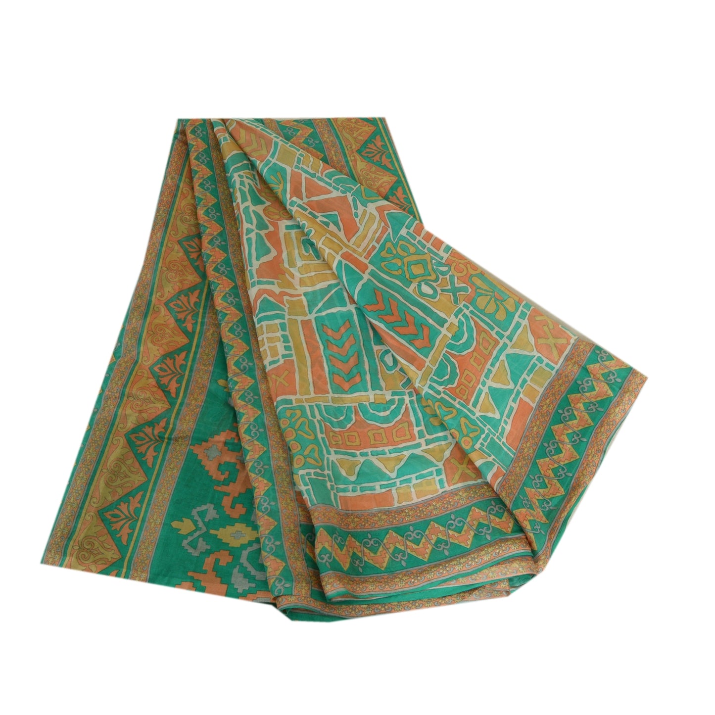 Sanskriti Vintage Sarees Indian Multi 100% Pure Silk Printed Sari Craft Sustainable Fabric