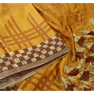 Sanskriti Vintage Sarees Saffron 100% Pure Silk Printed Sari Soft Craft Fabric