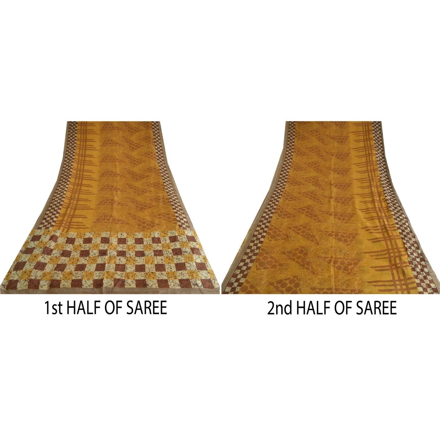 Sanskriti Vintage Sarees Saffron 100% Pure Silk Printed Sari Soft Craft Sustainable Fabric