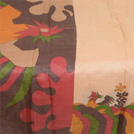 Sanskriti Vintage Sarees Light-Brown 100% Pure Silk Printed Sari Craft Fabric