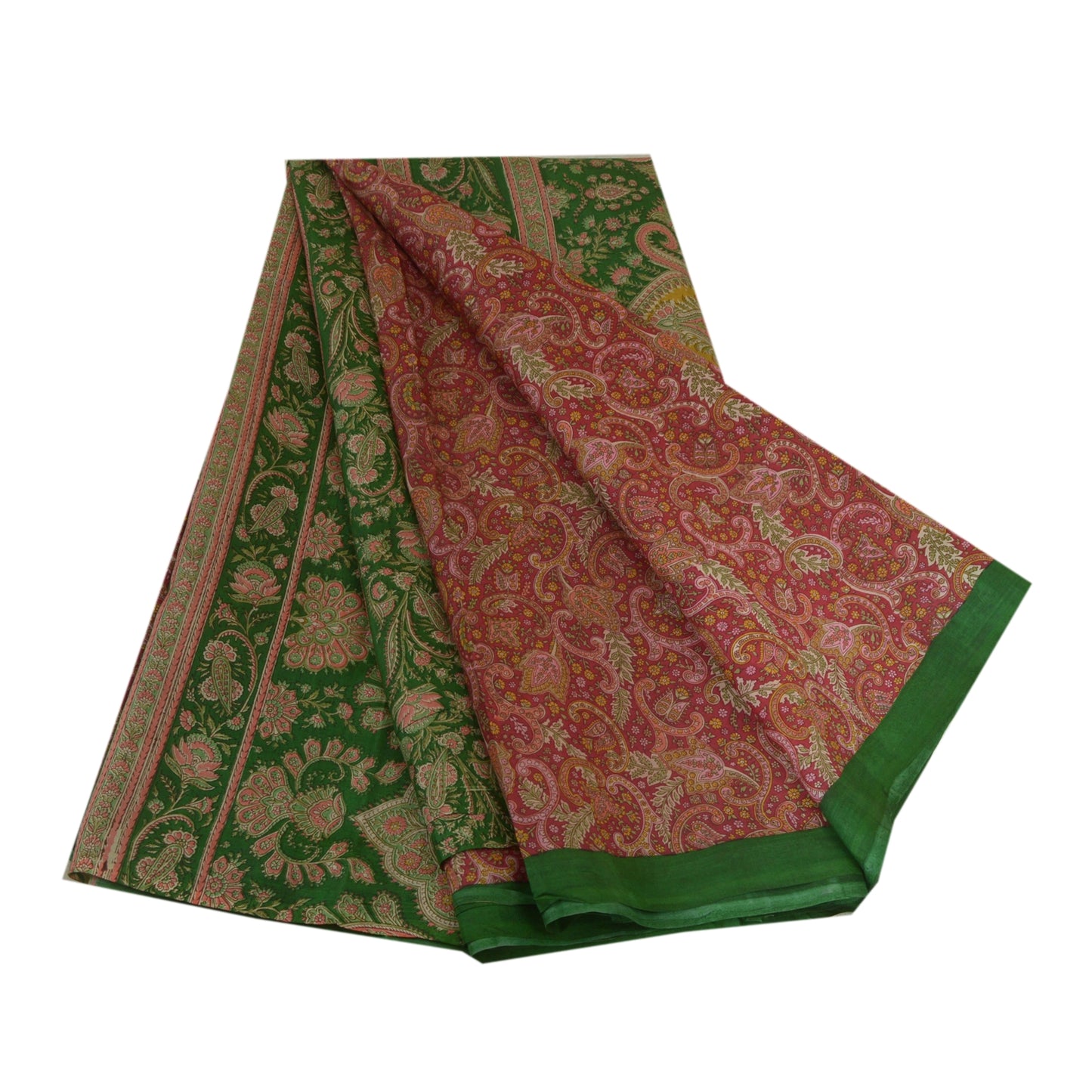 Sanskriti Vintage Sarees Indian Red 100% Pure Silk Printed Sari 5yd Craft Sustainable Fabric