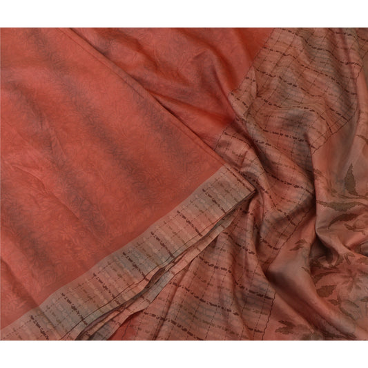 Sanskriti Vintage Sarees Indisk Rød/Brun Ren Silke Trykt Sari Håndværk Bæredygtigt Stoff