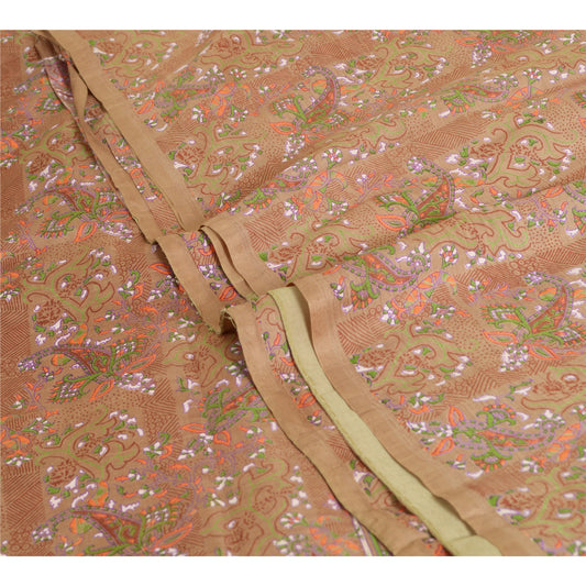 Sanskriti Vintage Sarees Heena-Green Pure Silk Printed Sari Floral Craft Sustainable Fabric
