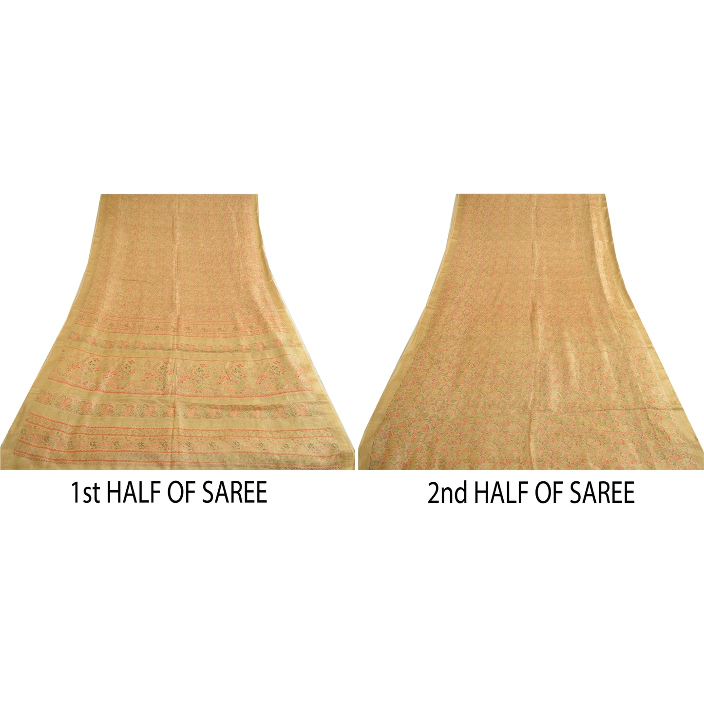 Санскритские винтажные сари из Индии бежевый чистый шелк с принтом сари ремесло устойчивая ткань