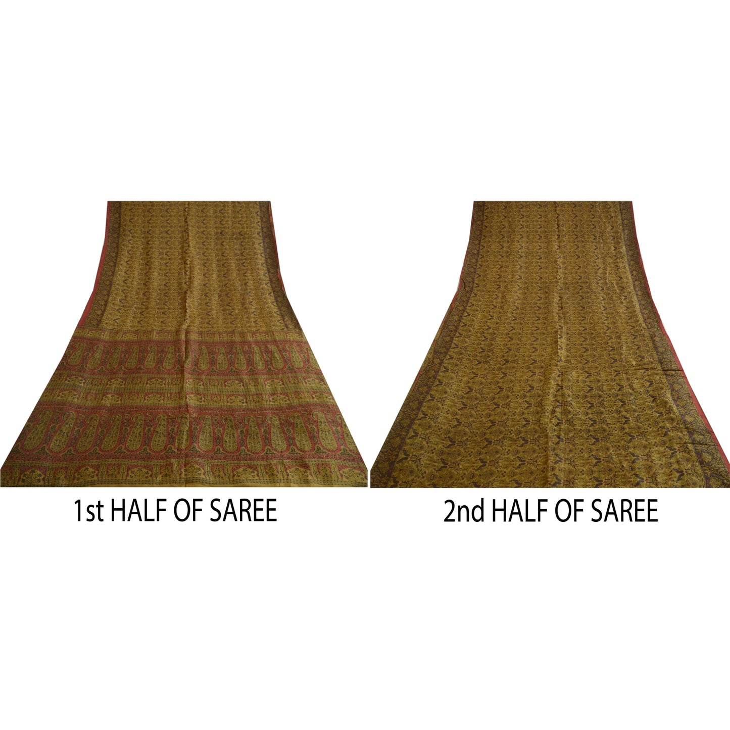 Sanskriti Vintage Sarees Heena-Green Pure Silk Printed Sari Floral Craft Sustainable Fabric