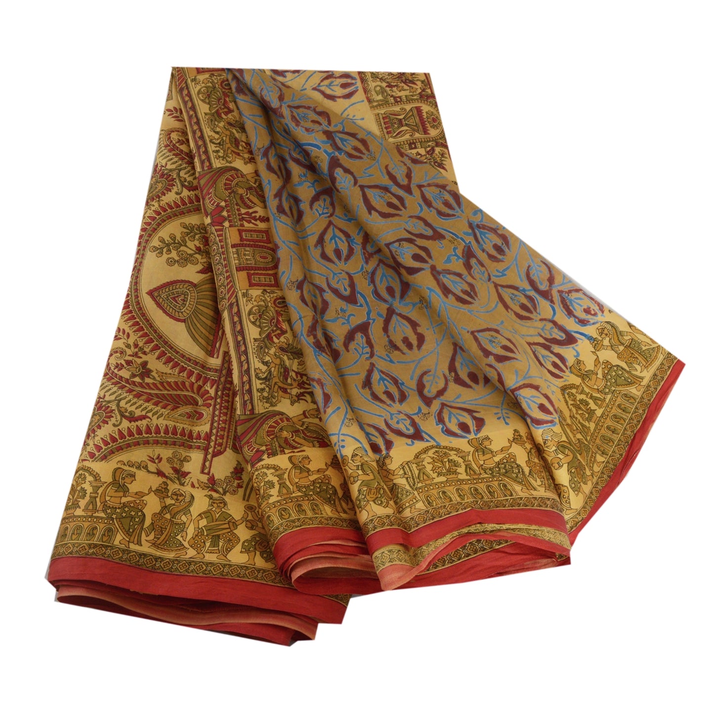 Sanskriti Vintage Sarees Heena-Green Pure Silk Women Animal Printed Sari Sustainable Fabric