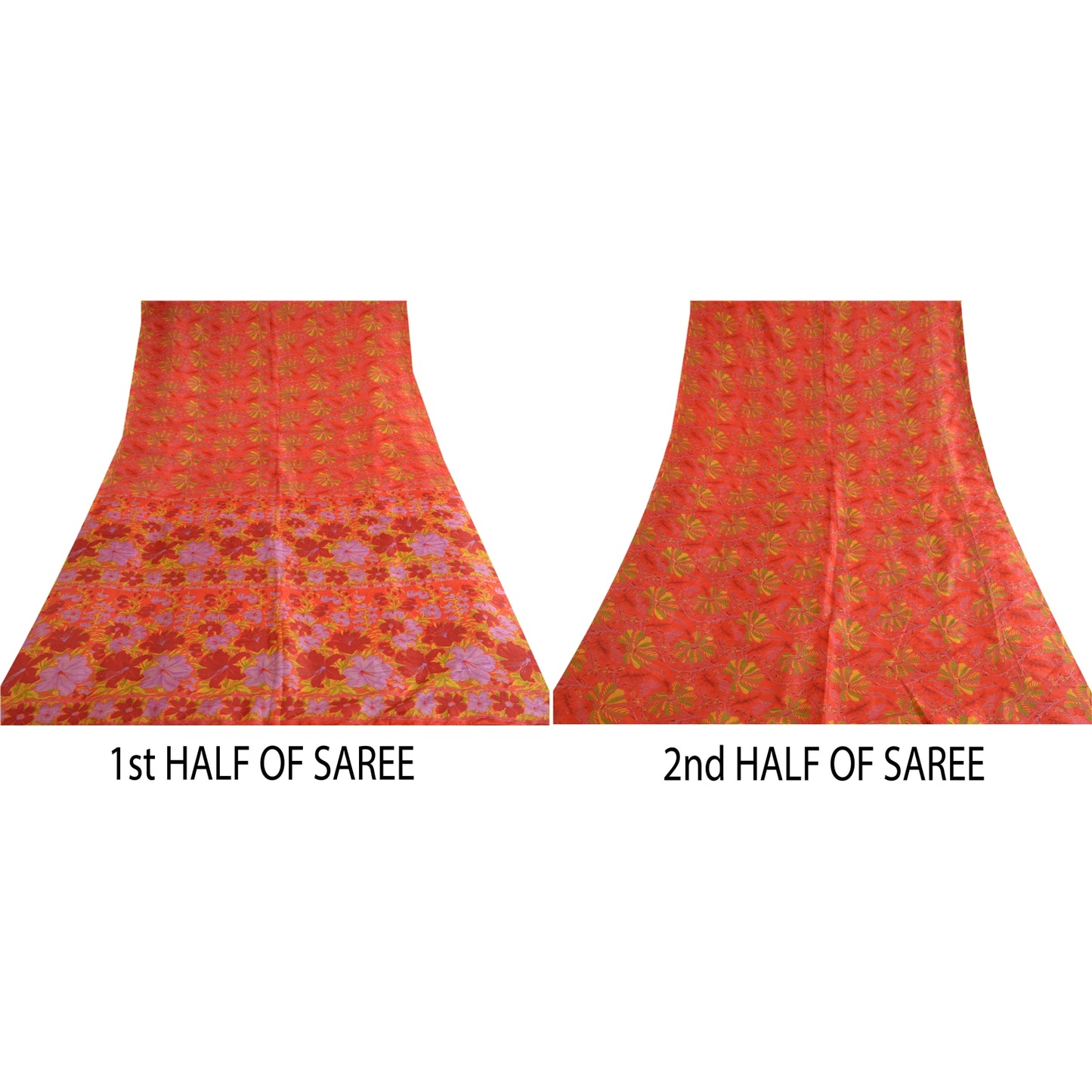 Sanskriti Vintage Sarees From India Red Pure Silk Printed Sari 5YD Craft Sustainable Fabric