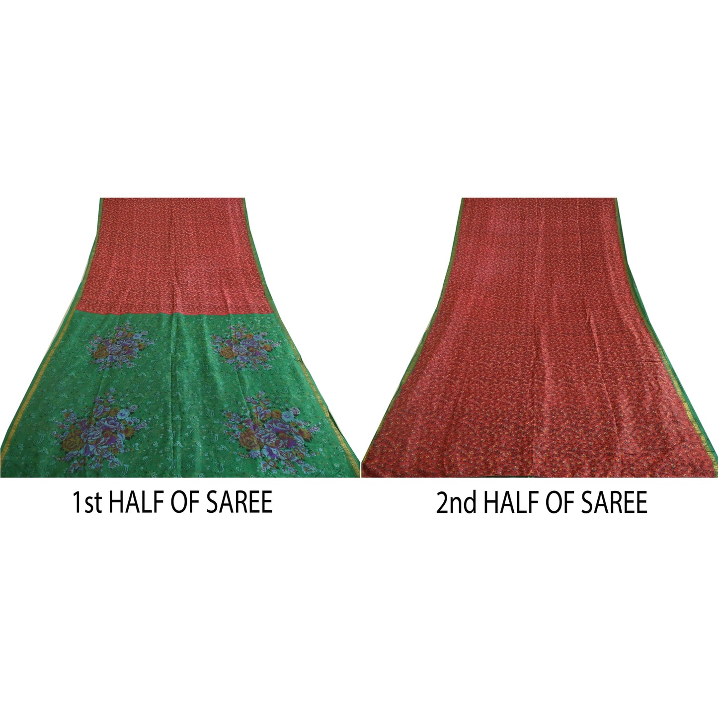 Sanskriti Vintage Sarees Red Pure Silk Quilting Felting Craft Sustainable Fabric Print Sari