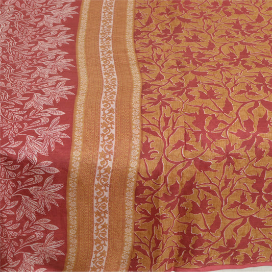 Sanskriti Vintage Sarees Rød/Heena-Grøn Ren Silke Sari Trykt 5 m Håndværksmæssigt Bæredygtigt Stoff