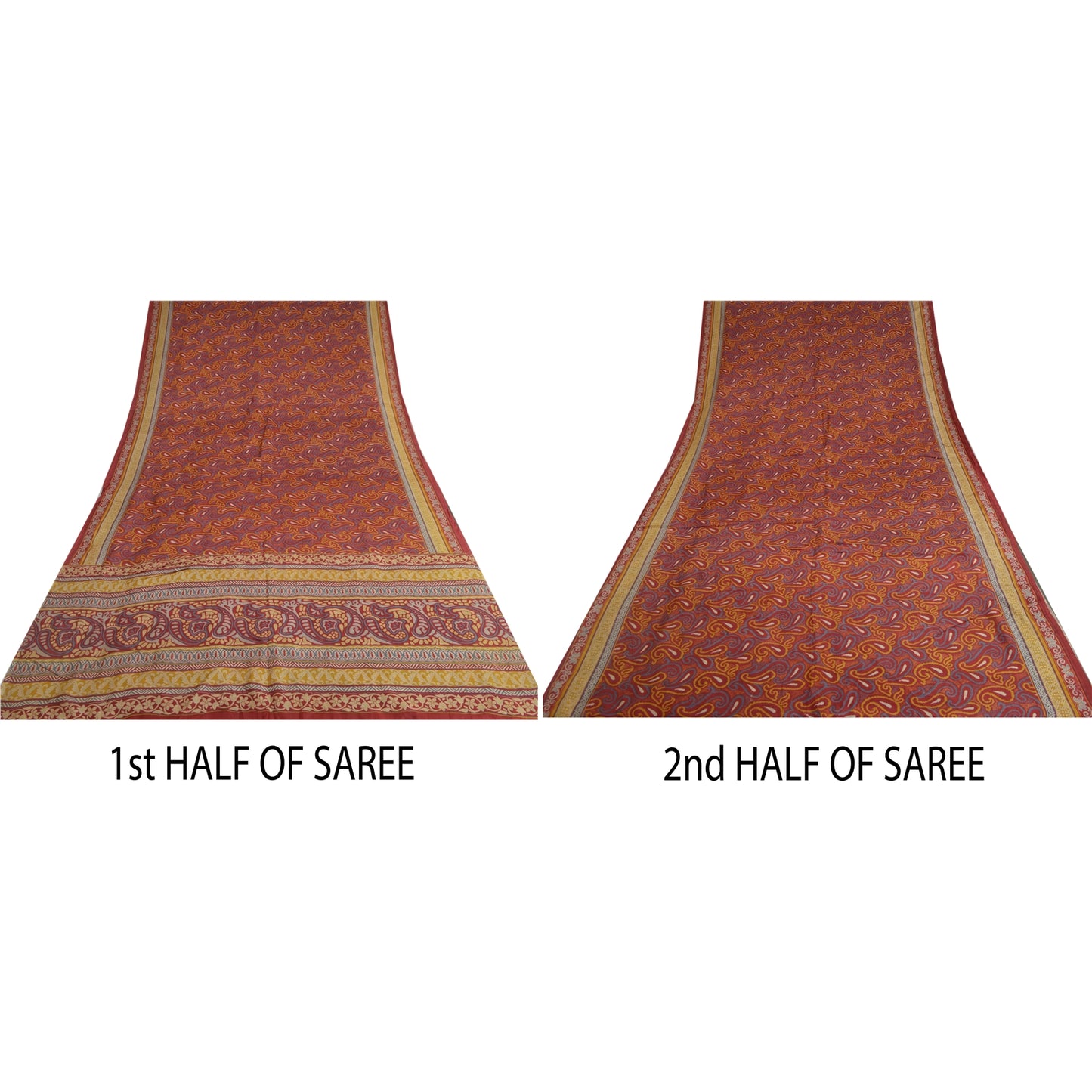 Sanskriti Vintage Sarees Red Pure Silk Quilting Felting Craft Sustainable Fabric Print Sari