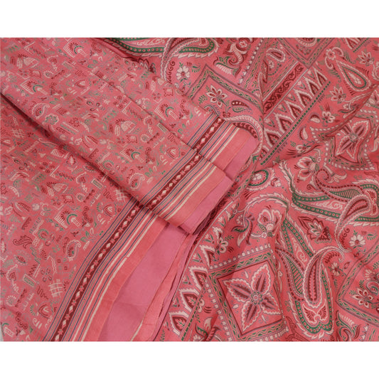 Санскритские винтажные сари из розового чистого шелка, стеганое валяние, рукоделие, устойчивая ткань, принт, сари