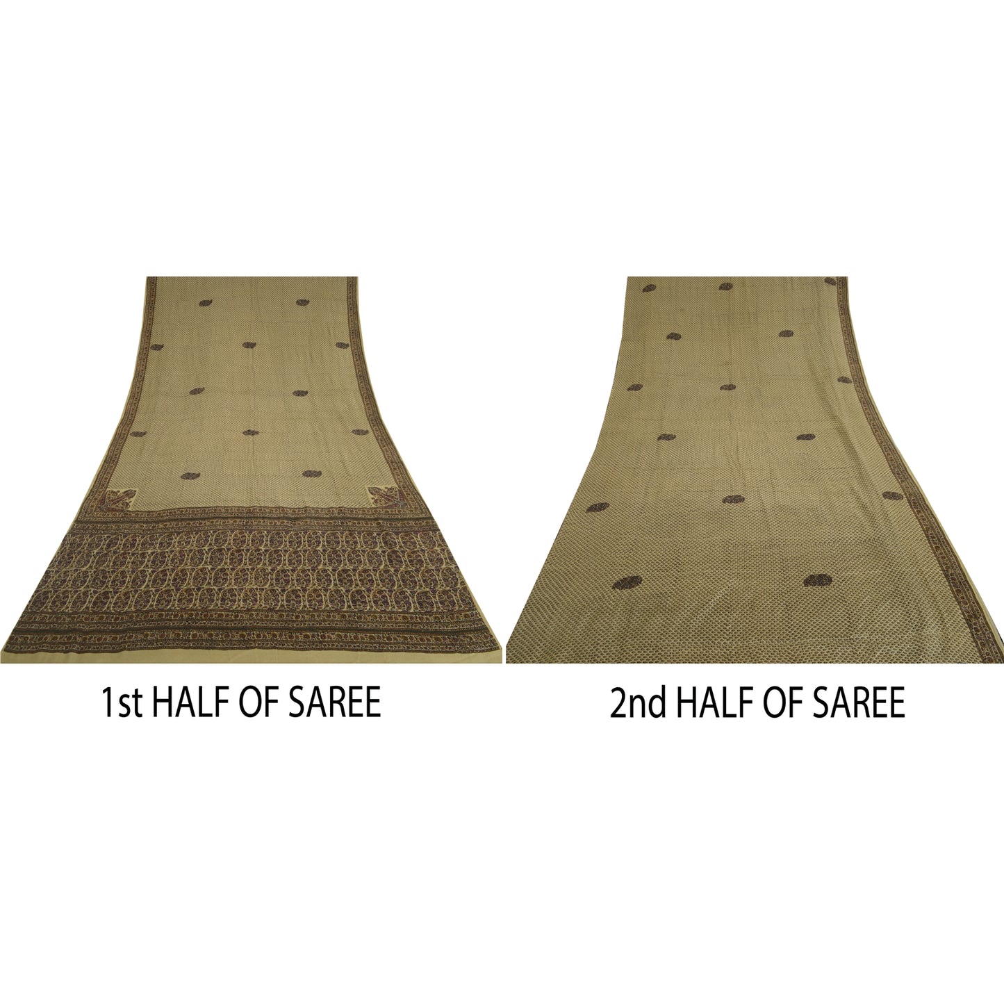 Санскритские винтажные сари бледно-кремового цвета 100% чистый шелк напечатанное сари 5 ярдов ткань для рукоделия устойчивая ткань