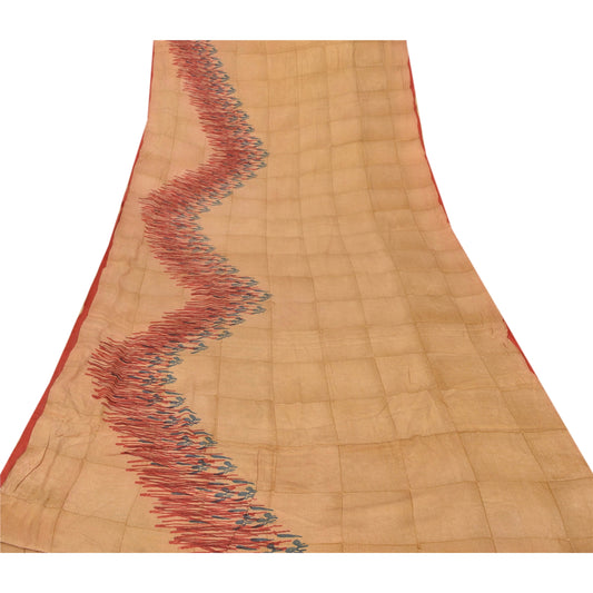 Sanskriti Vintage Brown Saree 100% Pure Crepe Silk Printed Sari Decor Sustainable Fabric