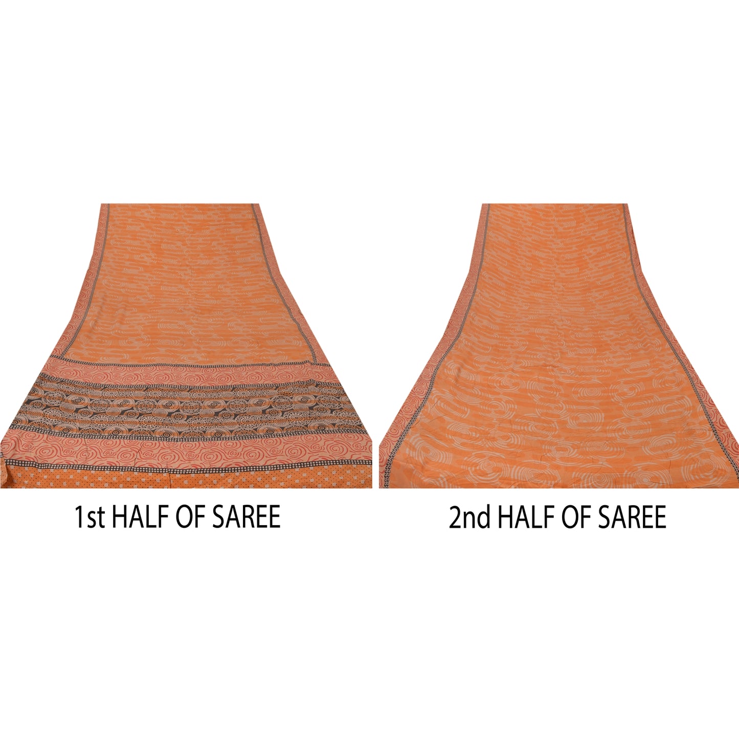 Sanskriti Vintage Peach Sari Ren Crepe Silke Trykt Sari Håndlavet 5 Yard Blødt Bæredygtigt Stof