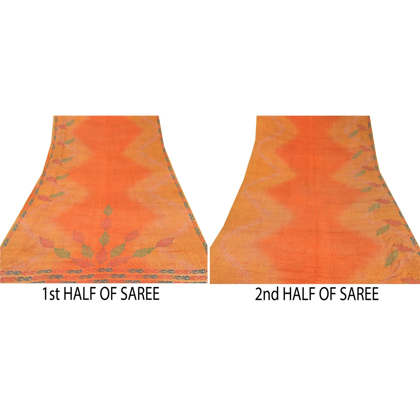 Sanskriti Vintage Peach Saree 5Yd Sewing Sustainable Fabric Pure Crepe Silk Printed Sari