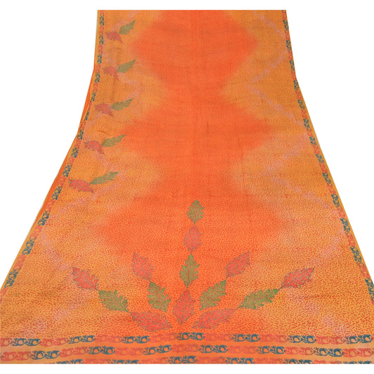 Sanskriti Vintage Peach Saree 5Yd Sewing Sustainable Fabric Pure Crepe Silk Printed Sari