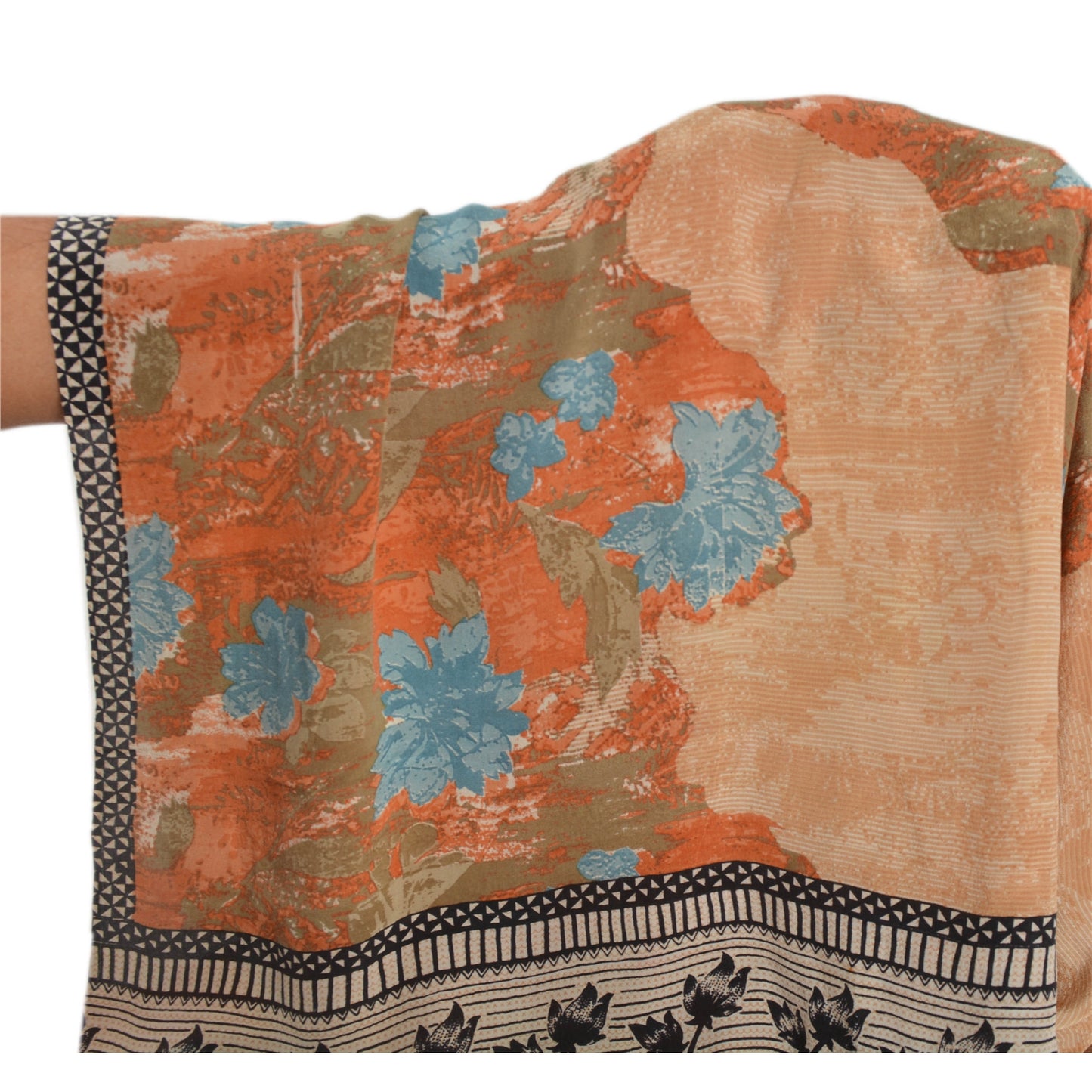 Sanskriti Vintage Vintage Peach Saree Pure Crepe Silk Printed Sari Craft Sustainable Fabric