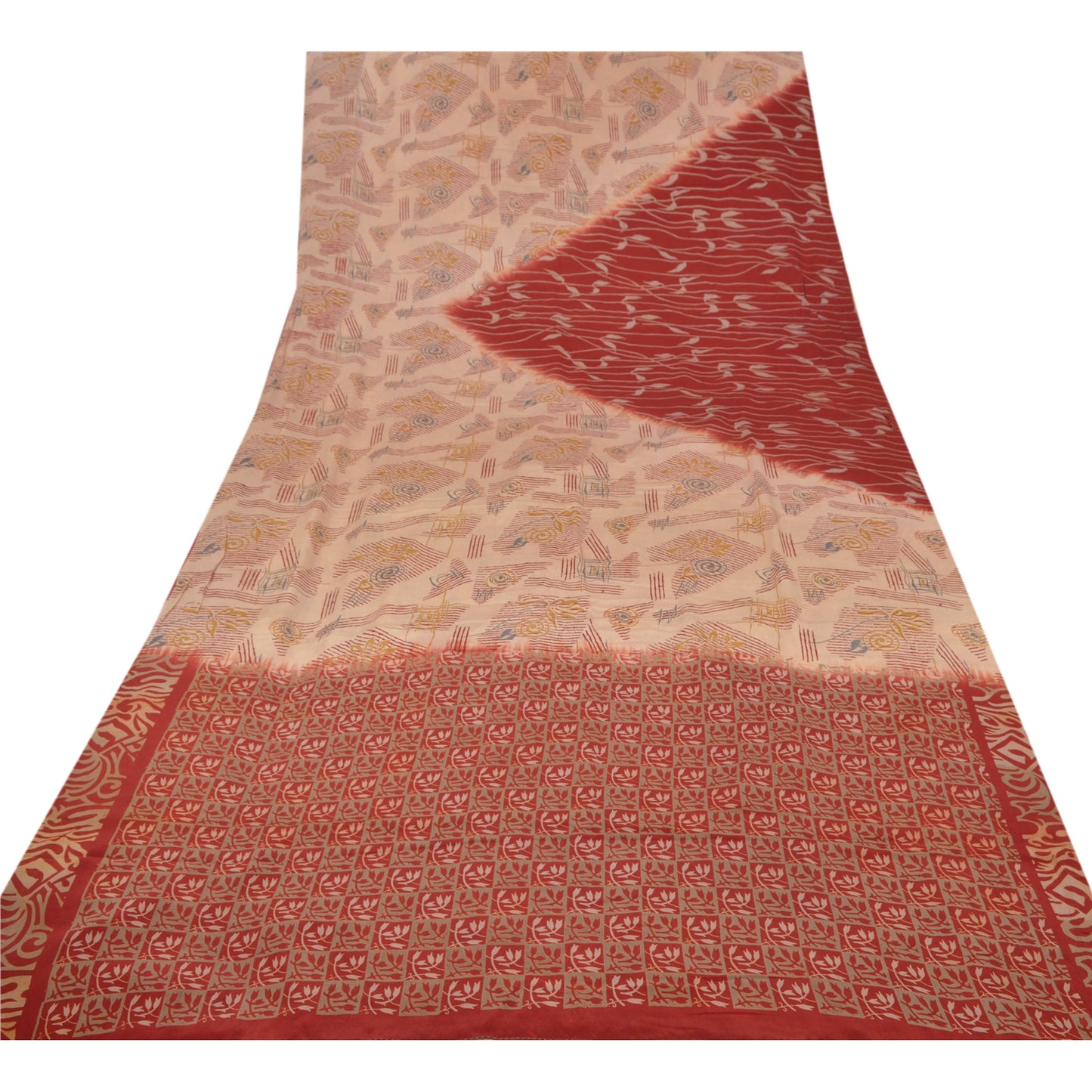 Sanskriti Vintage Peach Indian Sarees Pure Crepe Silk Printed Sari Craft Sustainable Fabric