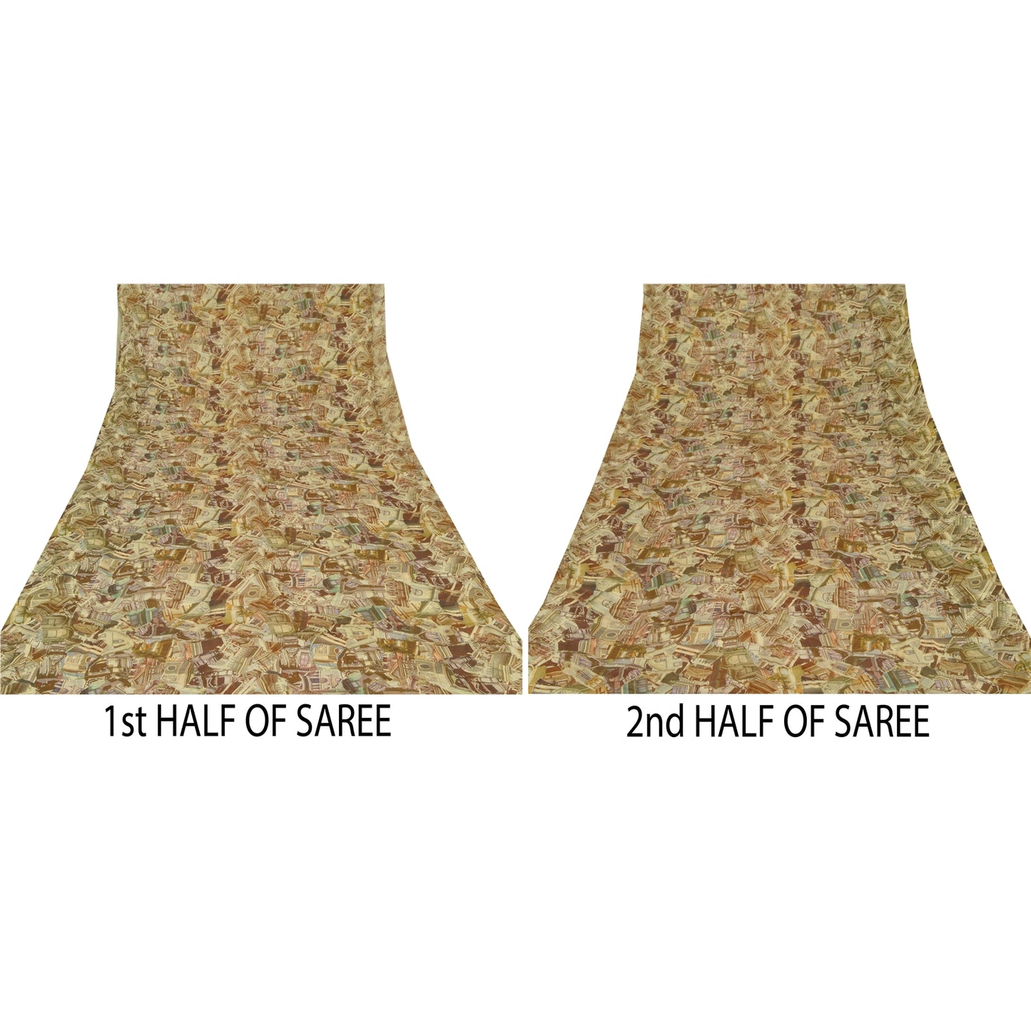 Sanskriti Vintage Cream Sarees Blend Silk Printed Sari Craft Sewing Sustainable Fabric