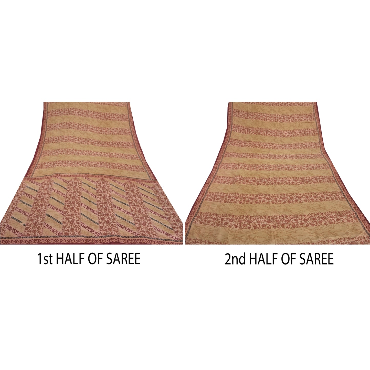 Sanskriti Vintage Cream Sari Pure Crepe Silk Blue Printed Sarees Craft Sustainable Fabric