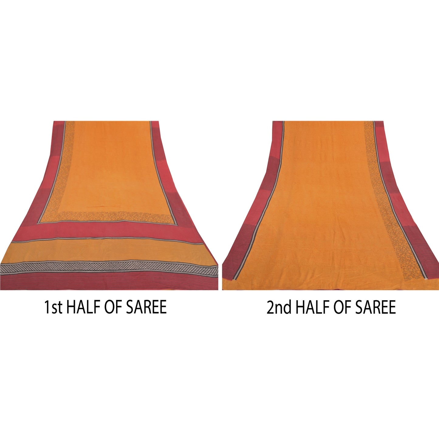 Sanskriti Vintage Saffron Sarees 100% Pure Crepe Silk Printed Sari Craft Sustainable Fabric