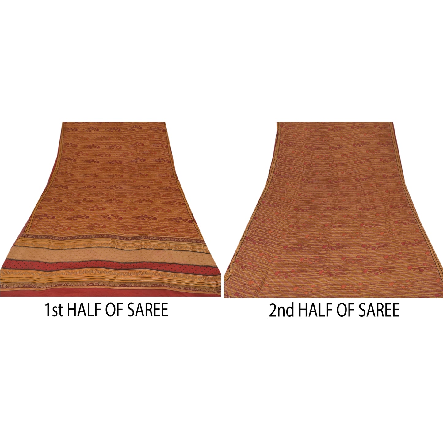 Sanskriti Vintage Brown Sarees Pure Crepe Silk Printed Sari Craft 5 Yard Sustainable Fabric