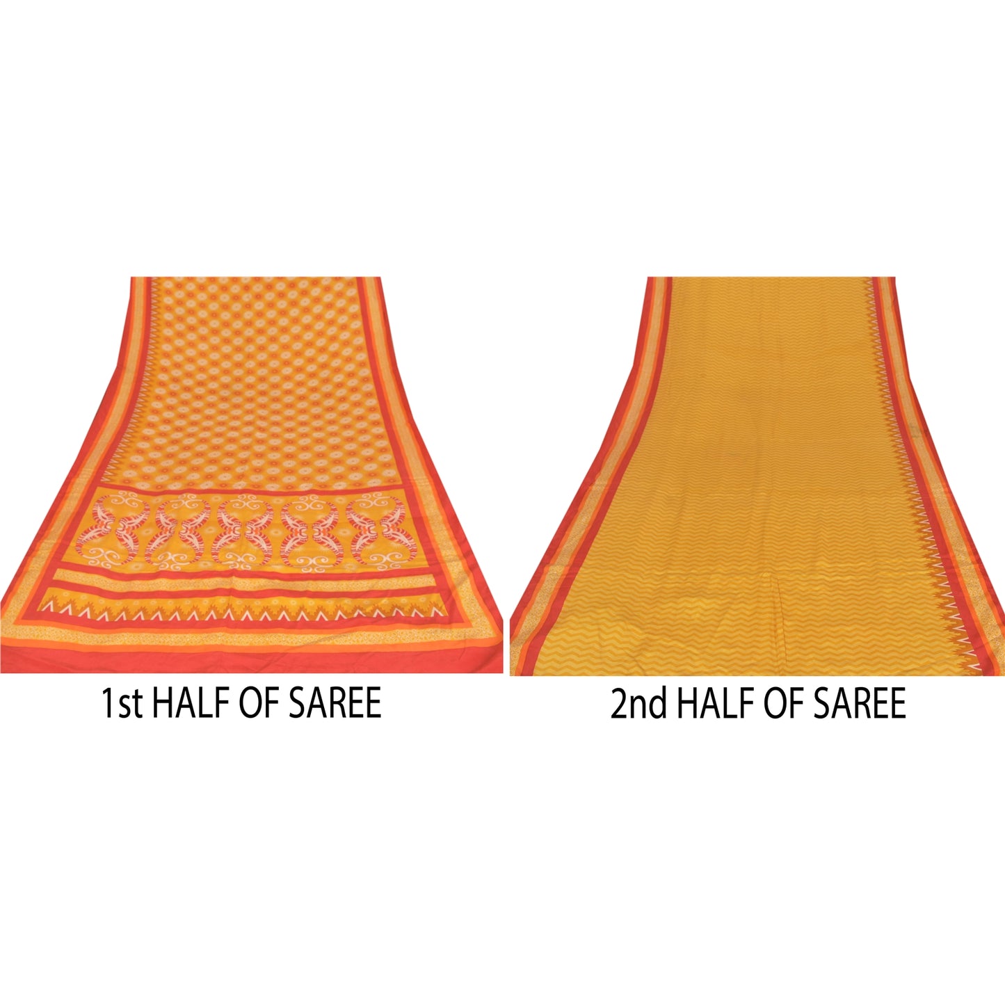 Sanskriti Vintage Yellow Sarees Pure Crepe Silk Printed Sari Craft 5 Yard Sustainable Fabric