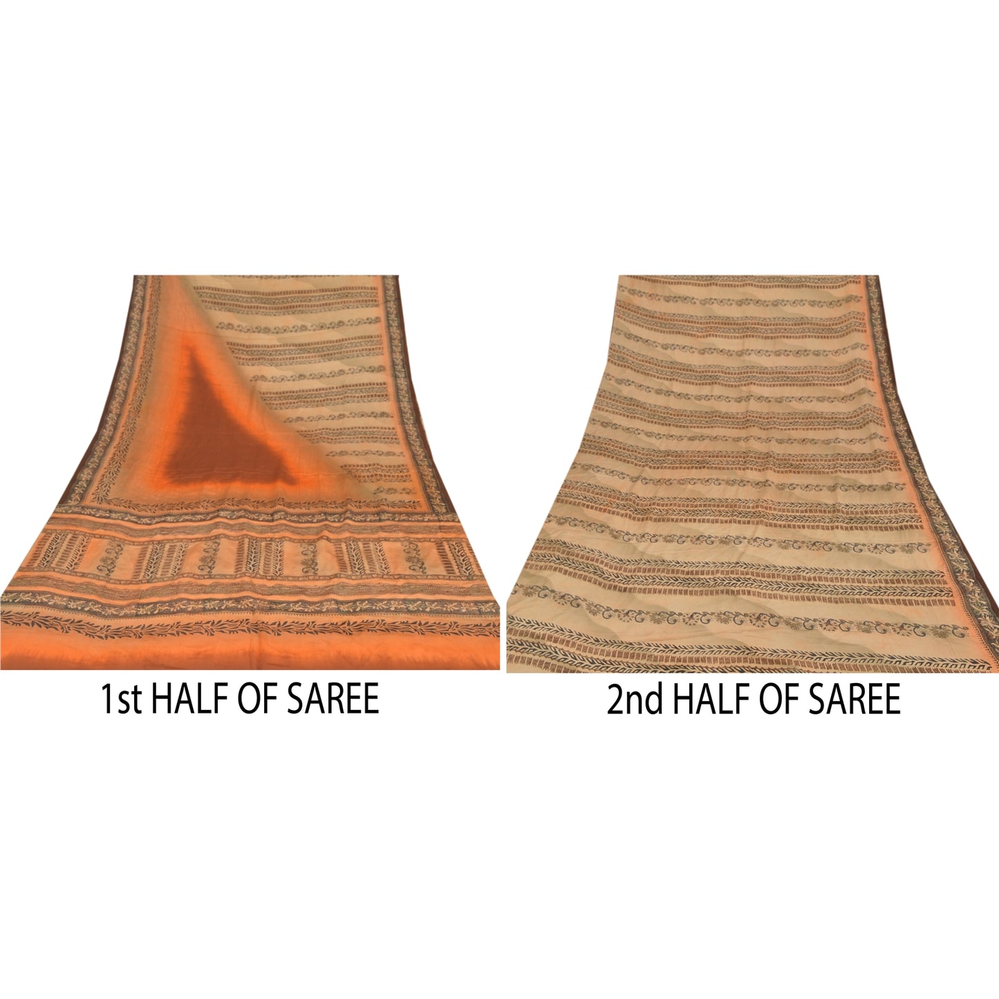 Sanskriti Vintage Peach Sarees 100% Pure Crepe Silk Printed Sari Craft Sustainable Fabric