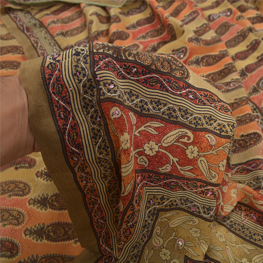 Sanskriti Vintage Sarees 100% Pure Crepe Silk Sustainable Fabric Craft Printed Indian Sari