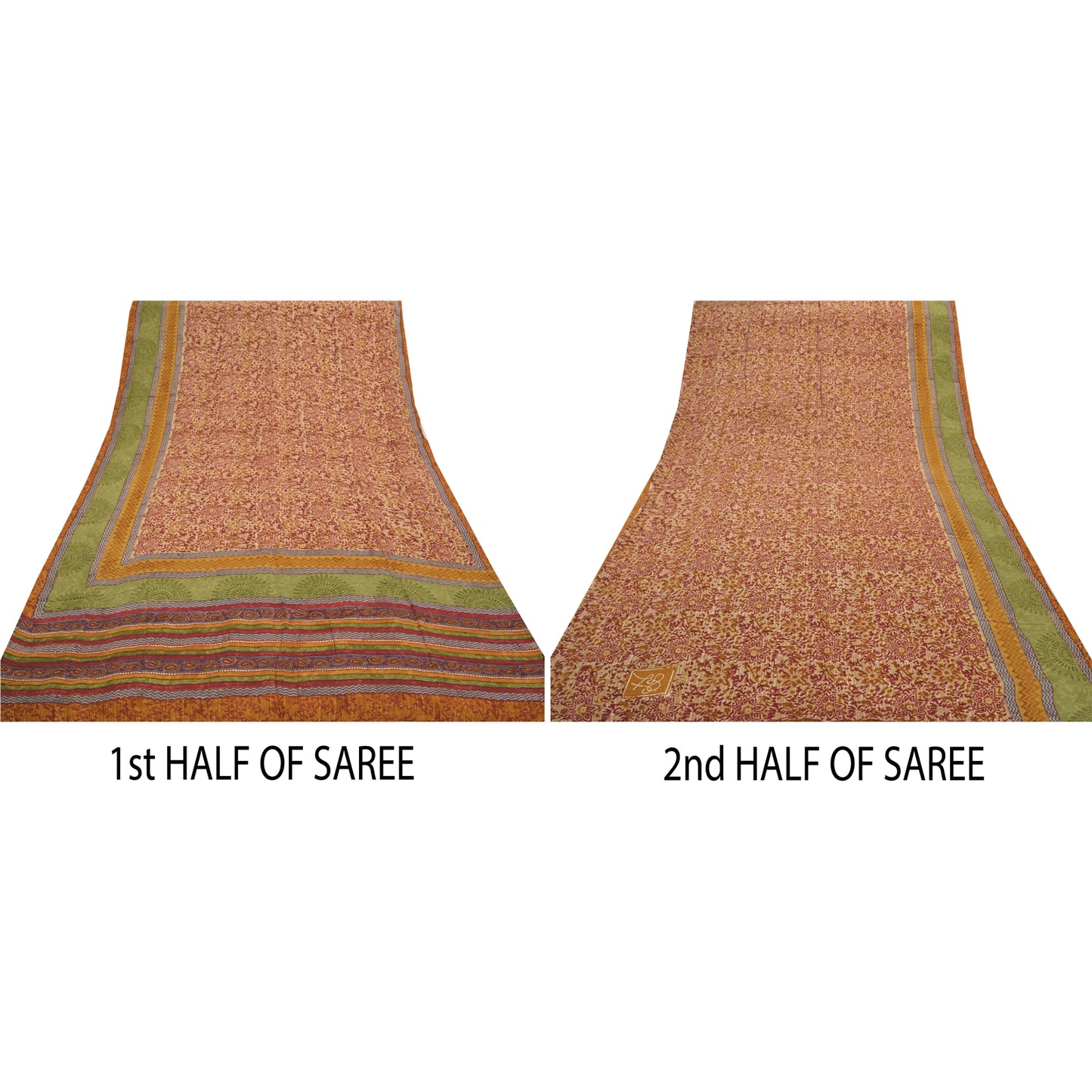 Sanskriti Vintage Red Sarees Pure Crepe Silk Printed Sari Soft 5 Yd Craft Sustainable Fabric