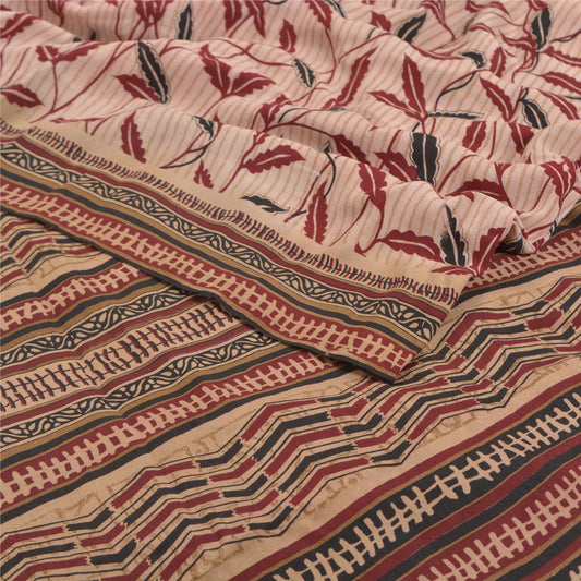 Sanskriti Vintage Pink Sarees Pure Crepe Silk Printed Sari Decor Sewing Sustainable Fabric