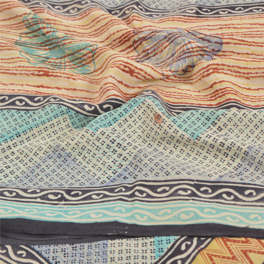 Sanskriti Vintage Sarees 100% Pure Crepe Silk Printed Sari 5 yardCraft Sustainable Fabric