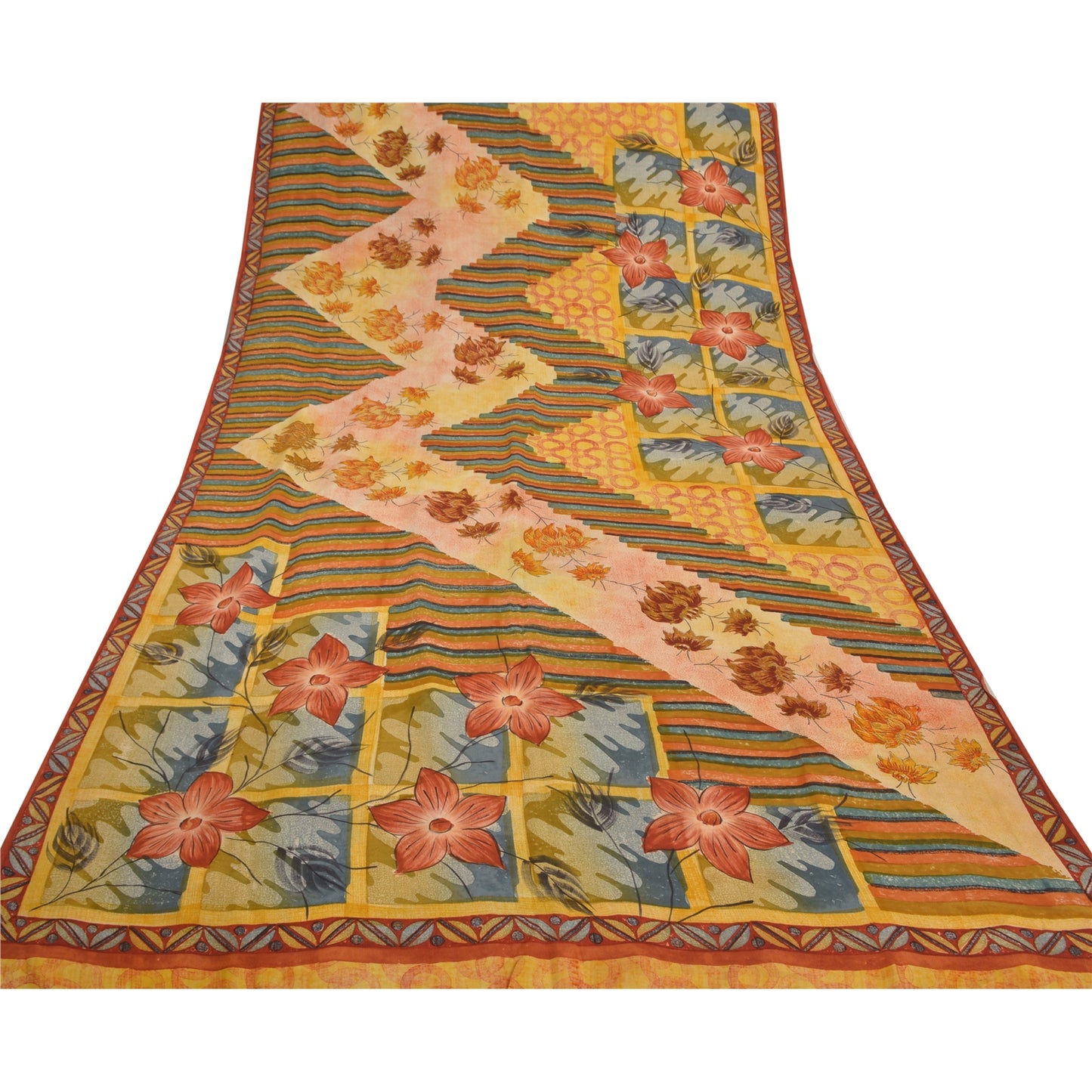 Sanskriti Vintage Sarees 100% Pure Crepe Silk Printed Sari 5 yard Craft Sustainable Fabric