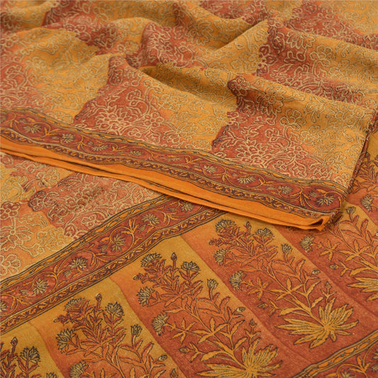 Sanskriti Vintage Brown Sarees Pure Crepe Silk Printed Sari 5 YARD Craft Sustainable Fabric