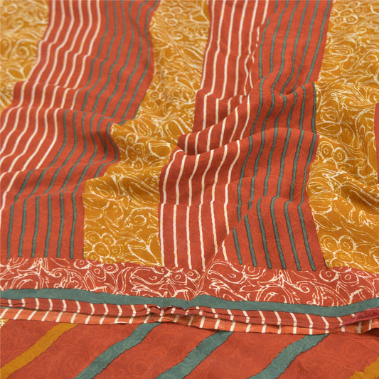 Sanskriti Vintage Brown Sarees 100% Pure Crepe Silk Printed Sari Craft Sustainable Fabric