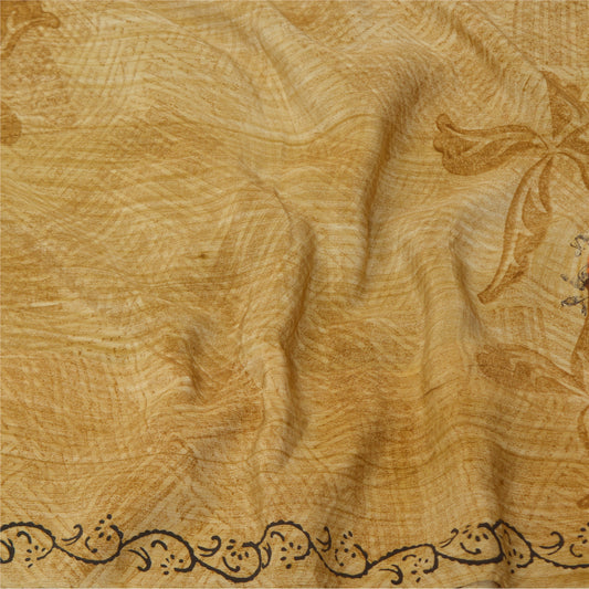 Sanskriti Vintage Brown Sarees 100% Pure Crepe Silk Printed Sari Craft Sustainable Fabric