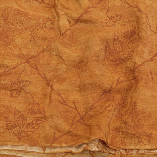 Sanskriti Vintage Brown Sarees Pure Crepe Silk Sustainable Fabric Craft Printed Decor Sari